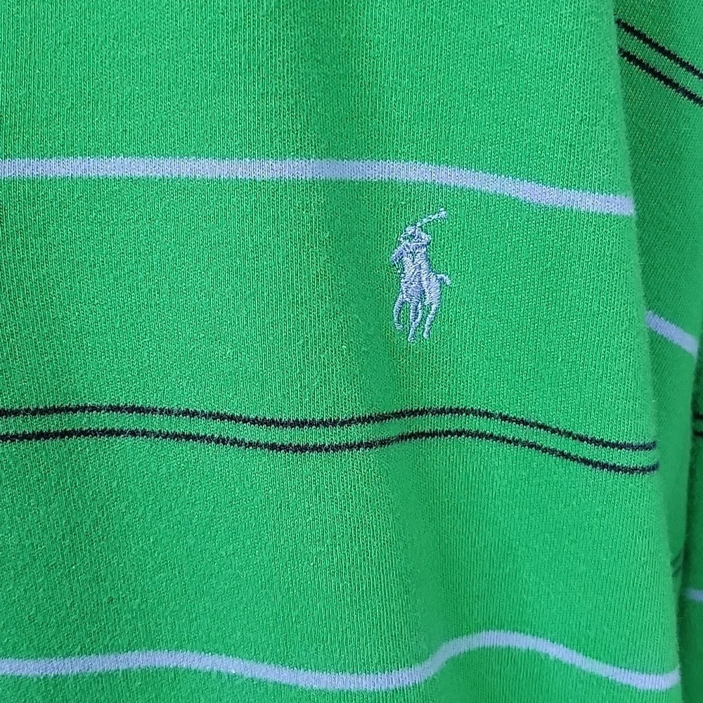 VINTAGE POLO‎ BY RALPH LAUREN Blue/Green Striped Men's 2 Button Polo Shirt XXL